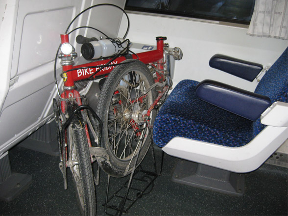 folded Bike Friday on train