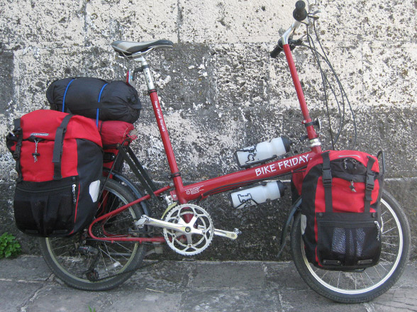 side view of loaded Bike Friday New World Tourist folding bicycle