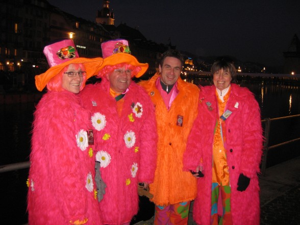 pink costumes at night