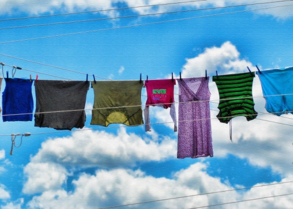 hanging laundry on a wire