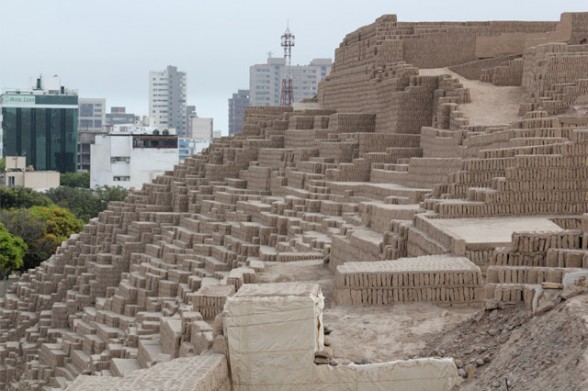 downtown miraflores peru pyramid made from adobe bricks