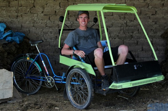 darren alff inside a peruvian tricycle taxi