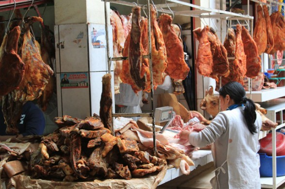 smelly meat market food market in huaraz peru