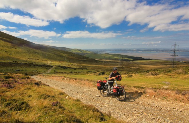 Pushing a loaded touring bicycle uphill in Wales