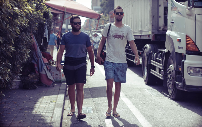 Rian Cope and Dylan Brayshaw walking in Taiwan