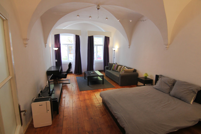 interior photo of the gothic romanian studio apartment i rented from airbnb in the city of sibiu