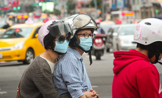 Asian scooter drivers wearing medical masks