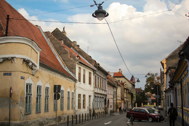 street lights and houses in romania