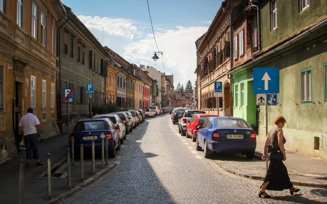 architecture streets and lamps in sibiu romania