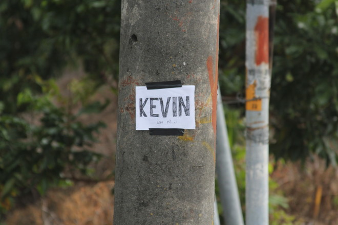 note I left for Kevin on a street pole