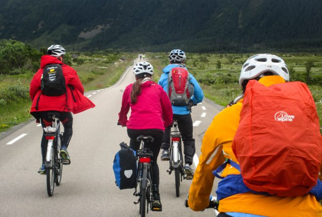 family on lofoten islands bike tour in norway