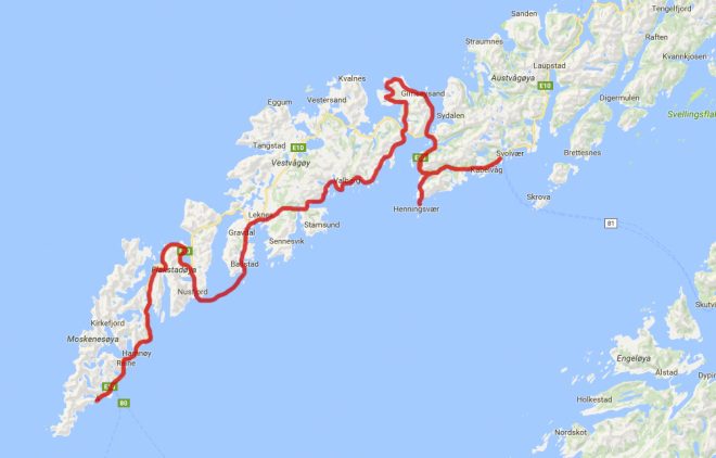 Lofoten Islands Norway bicycle route map