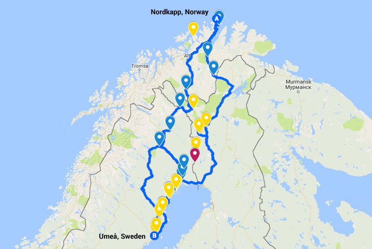 2017 Sweden Norway Finland Bike Tour Map Bicycle Touring Pro