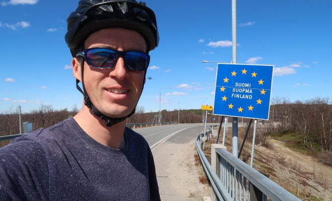 Crossing the border from Sweden to Finland in Karesuando