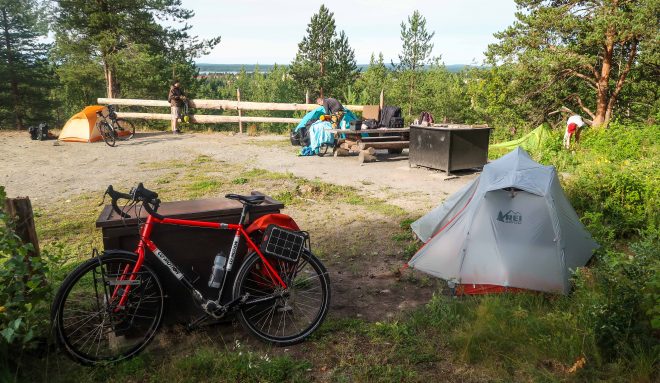 campsite with tents and fire pit in Lulea, Sweden