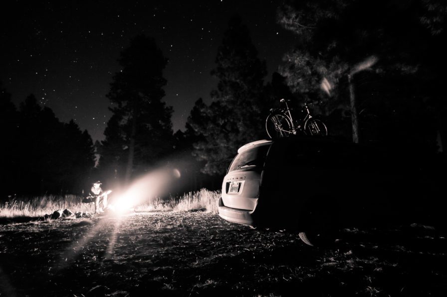 campfires and car camping at night under the stars in flagstaff arizona