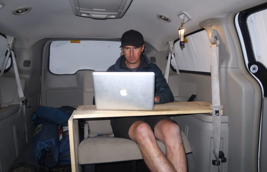 desk built inside minivan
