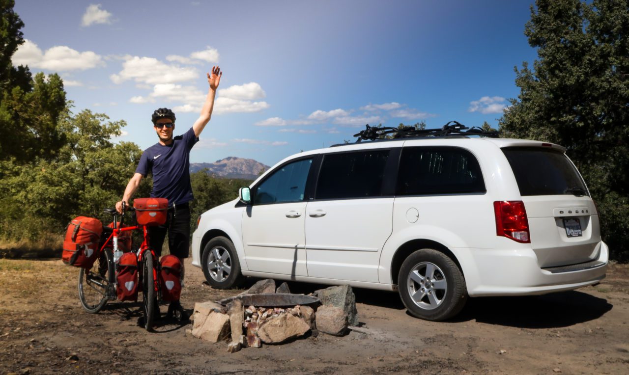 Darren Alff's Dodge Caravan Campervan and touring bicycle
