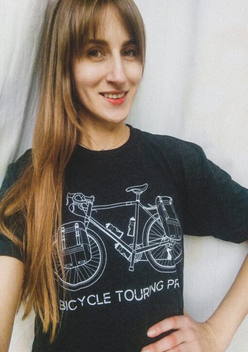 Beautiful Woman wearing the "Touring Bicycle" t-shirt