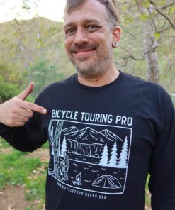 Bicycle Touring Pro: Wild Camping T-Shirt modeled on middle-age man
