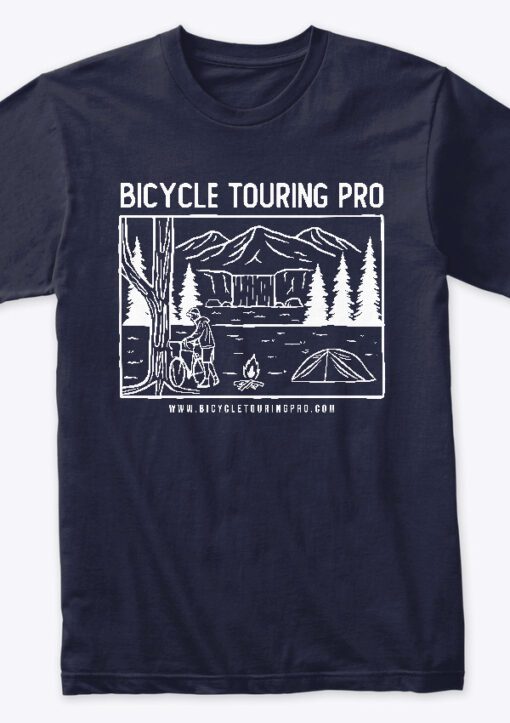 wild camping bicycle touring pro t-shirt in navy blue